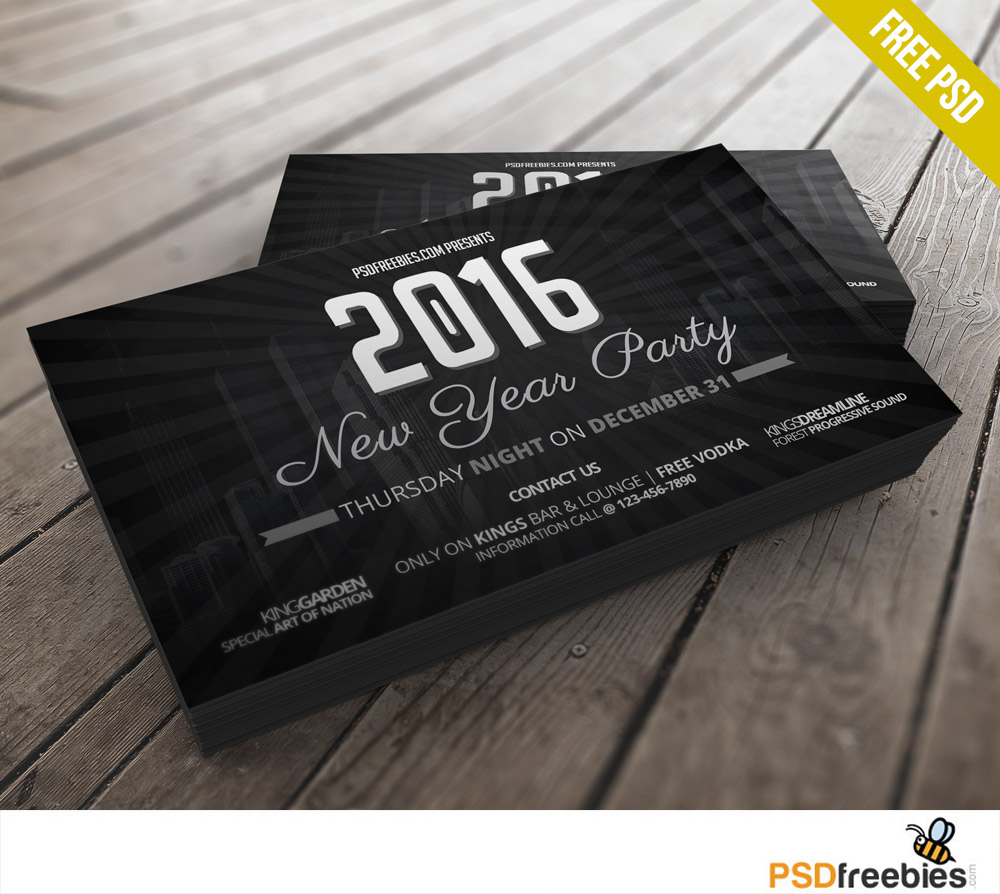 2016 New Years Party invitation card Free PSD - PSDFreebies.com
