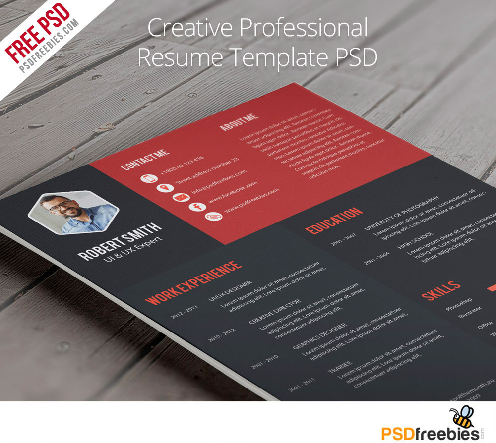 creative professional resume template free psd - psdfreebies com