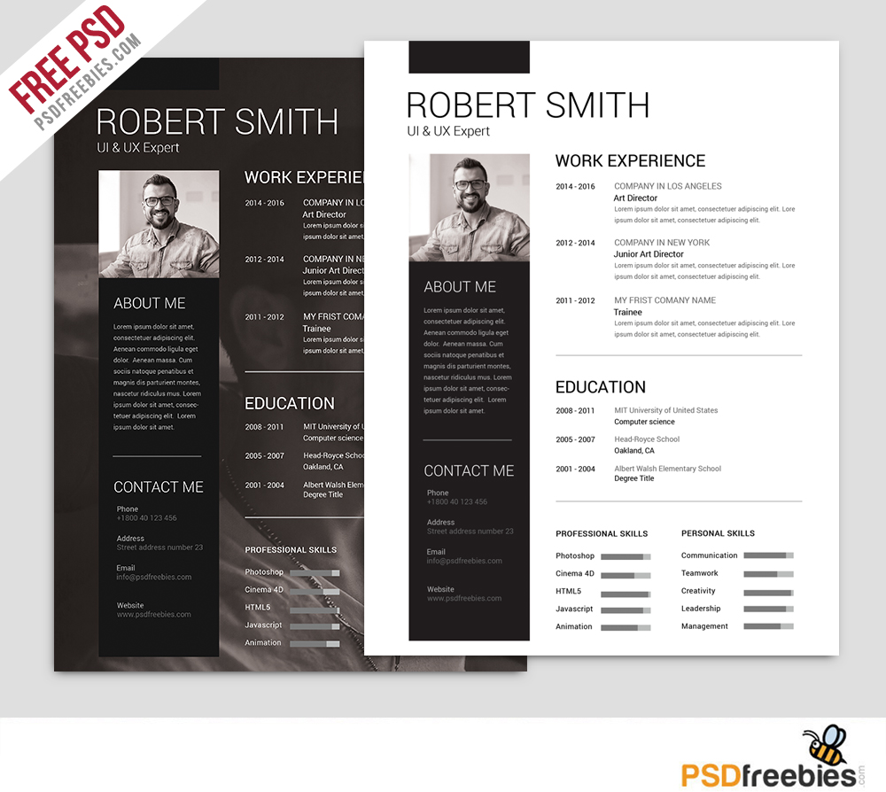 simple and clean resume free psd template