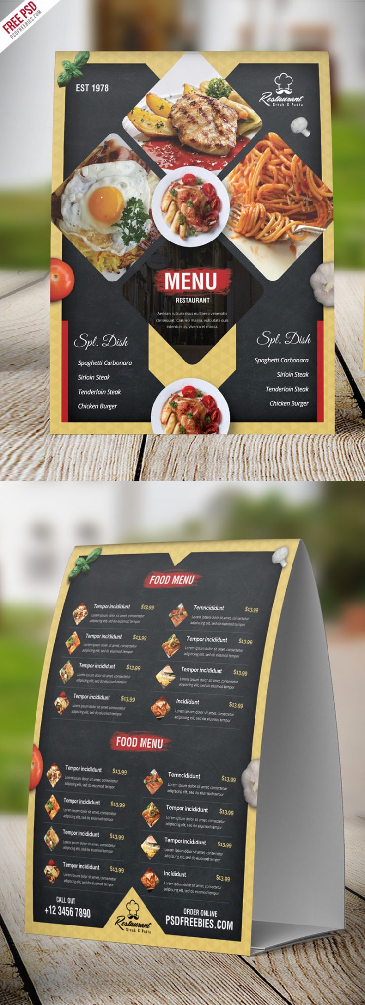 Restaurant Menu Table Tent Card PSD Template PSDFreebies