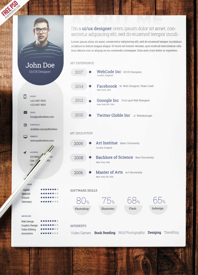 Professional Resume Template Free PSD PSDFreebies