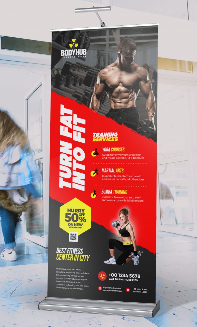 Gym Fitness Workout Roll Up Banner Psd Template Psdfreebies