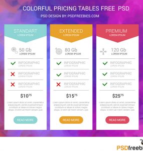 Colorful Pricing Tables Free PSD