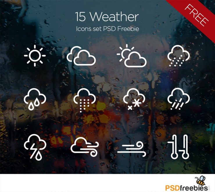 15 Weather Icons set PSD Freebie