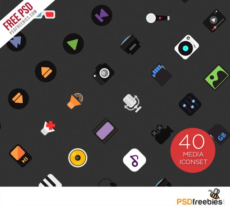 40 Music and Media Iconset Free PSD