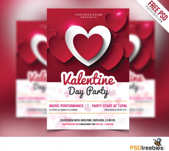 Valentine Day Party Flyer Free PSD | PSDFreebies.com