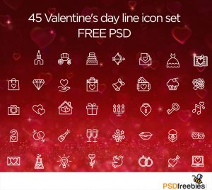 Valentine day line icon set Free PSD