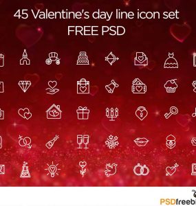 Valentine day line icon set Free PSD