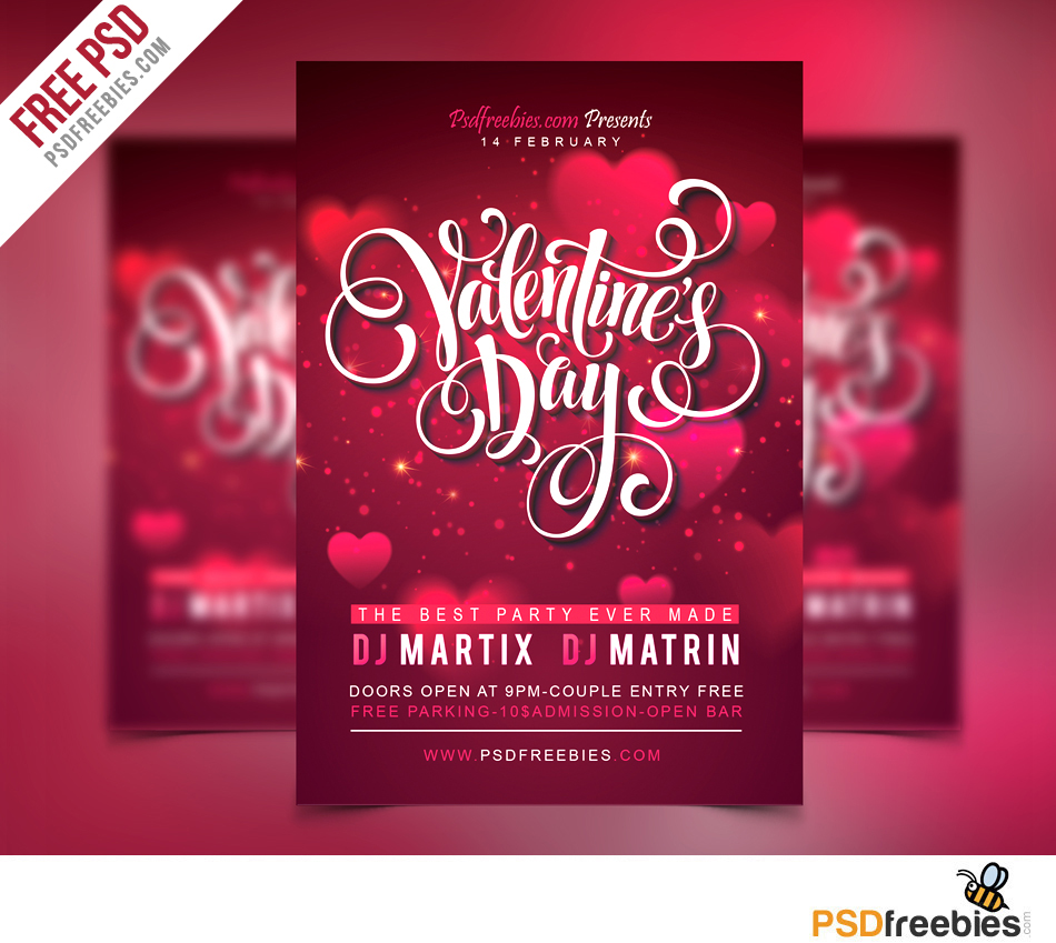 Free Valentines Party Flyer PSD Template PSDFreebies