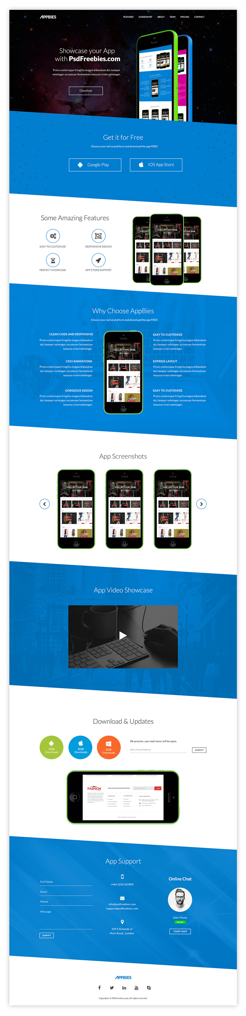One Page App Landing Free PSD Template