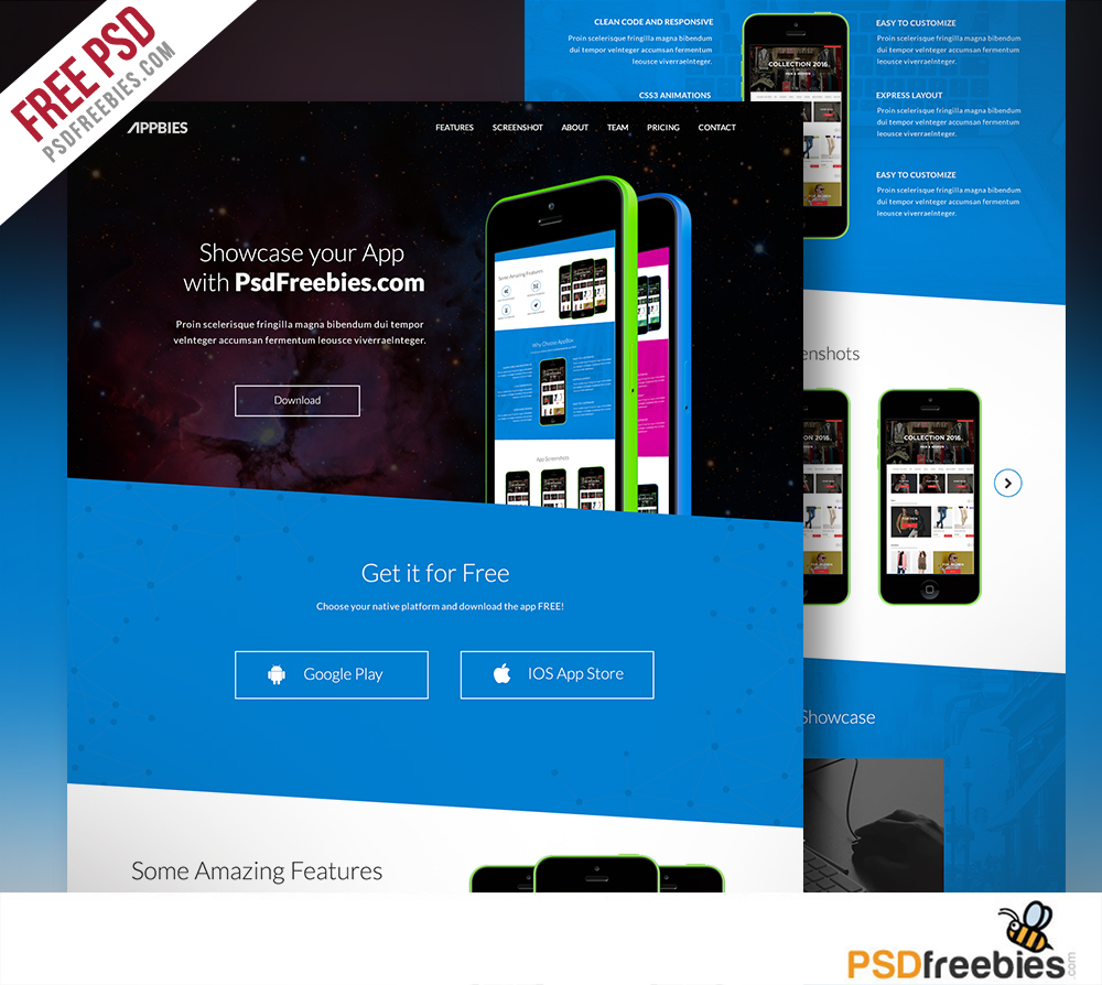 Download One Page App Landing Free PSD Template | PSDFreebies.com