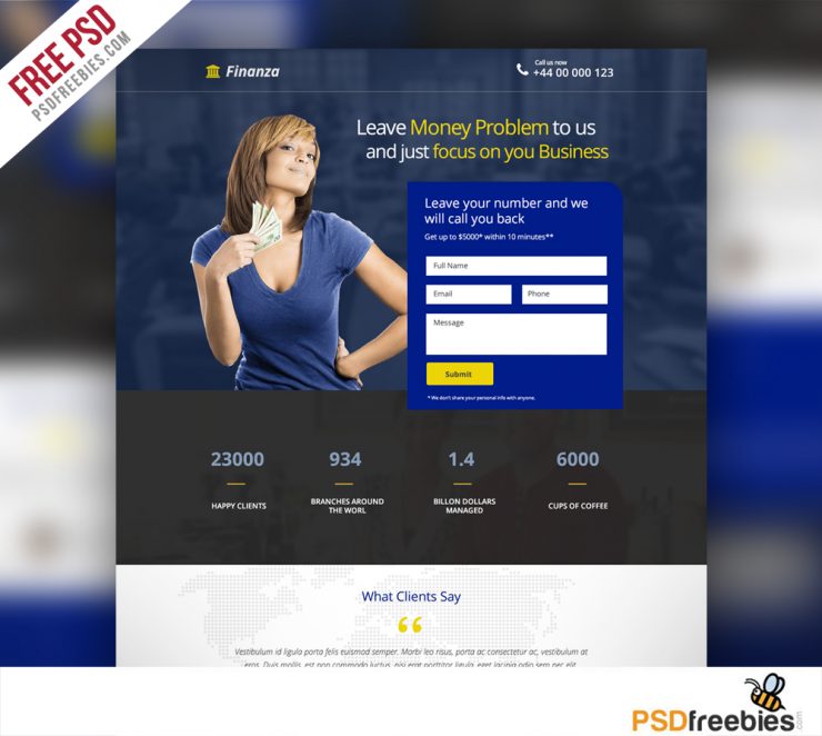 Finance and Banking Landing page Free PSD Template