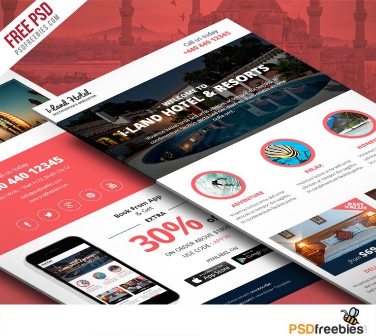 Hotel Deals and offers Newsletter Template Free PSD