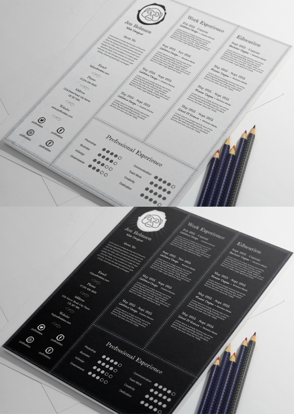 Creative and Professional Resume Free PSD Template