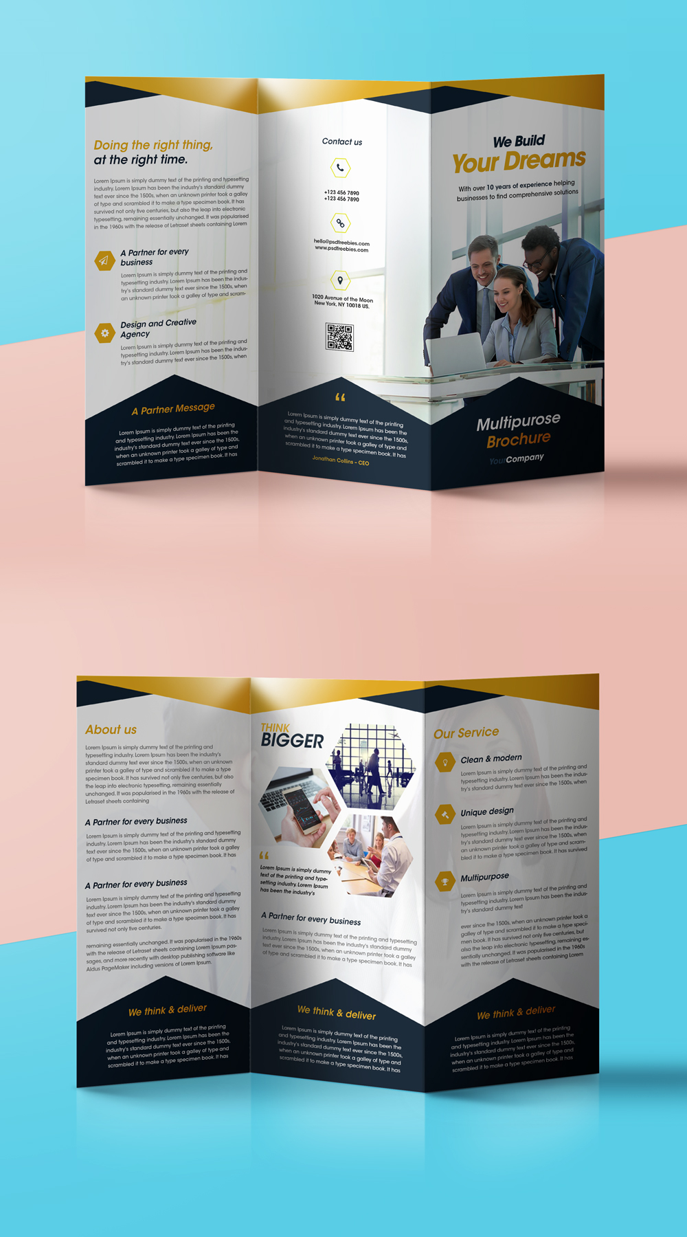 Professional Corporate Tri-Fold Brochure Free PSD Template Pertaining To Free Tri Fold Business Brochure Templates