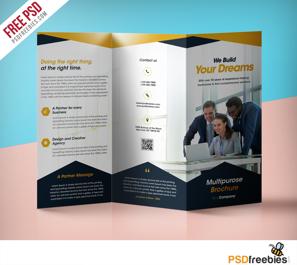 Professional Corporate Tri Fold Brochure Free PSD Template 