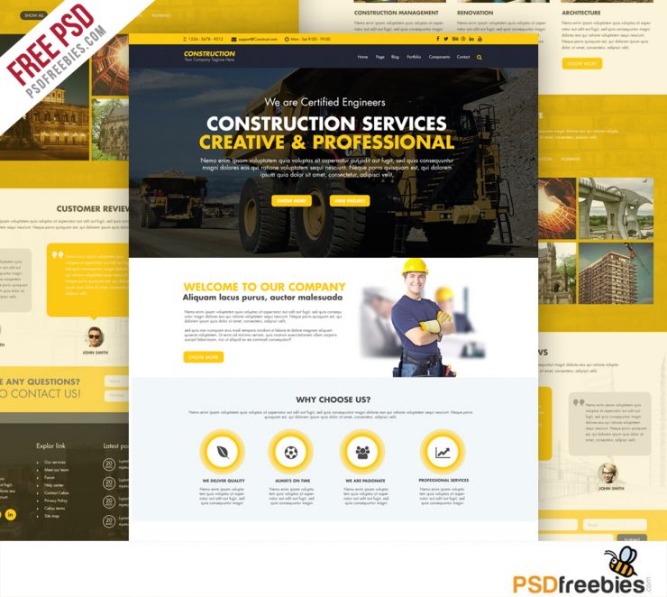 Construction Company Website Template Free PSD