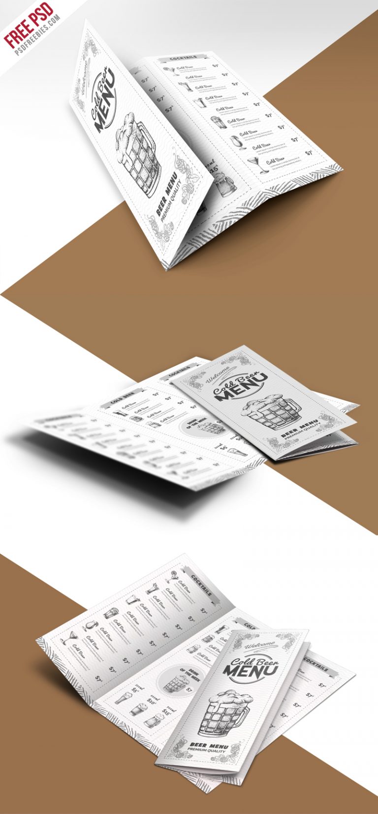 Vintage Style Bar Menu TriFold Brochure PSD Template | PSDFreebies.com