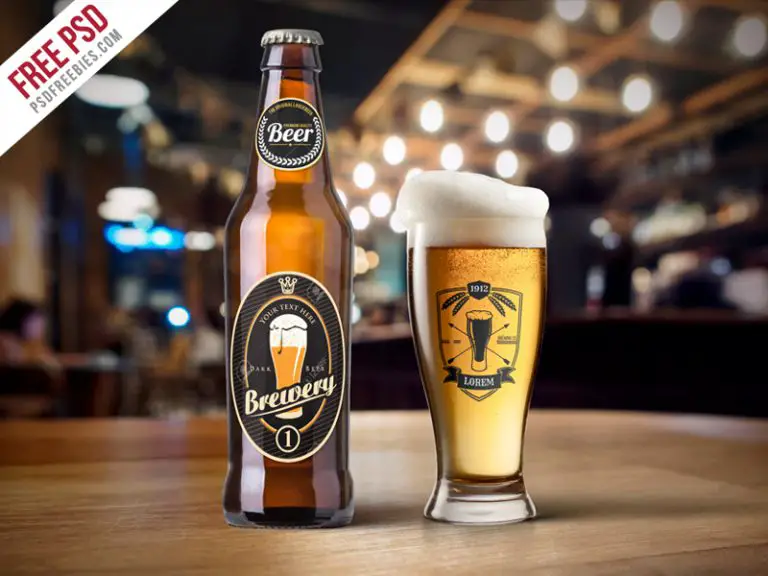 Download Beer Bottle and Glass Mockup Free PSD | PSDFreebies.com