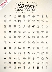 100 Hand Drawn Doodle Icons Free PSD
