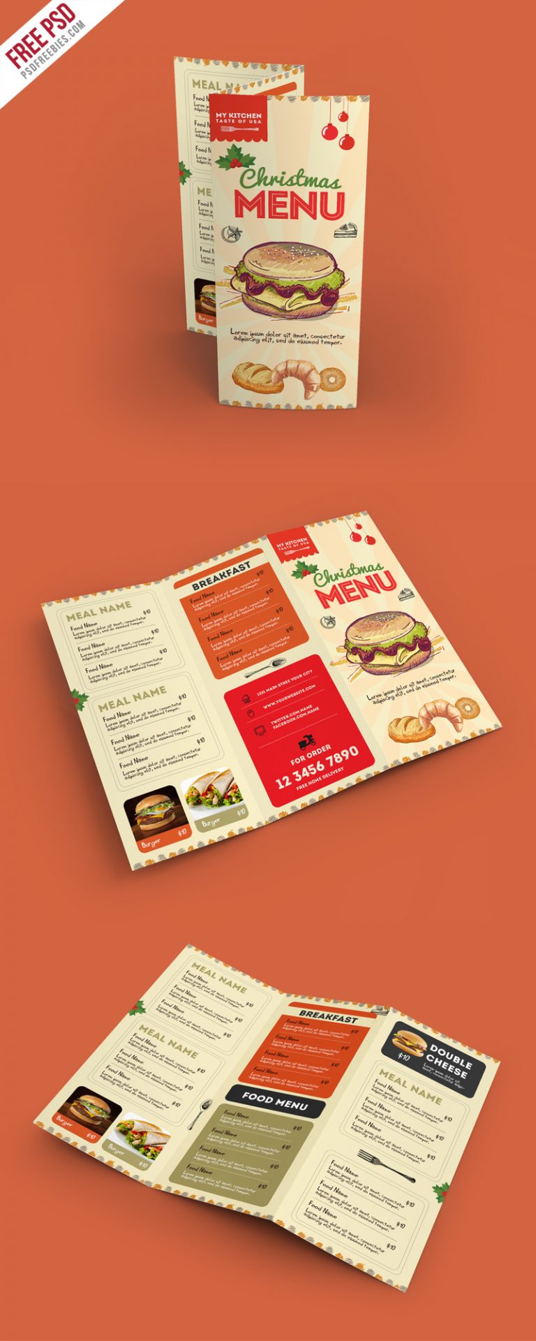 Retro Restaurant Food Menu Brochure Free PSD | PSDFreebies.com