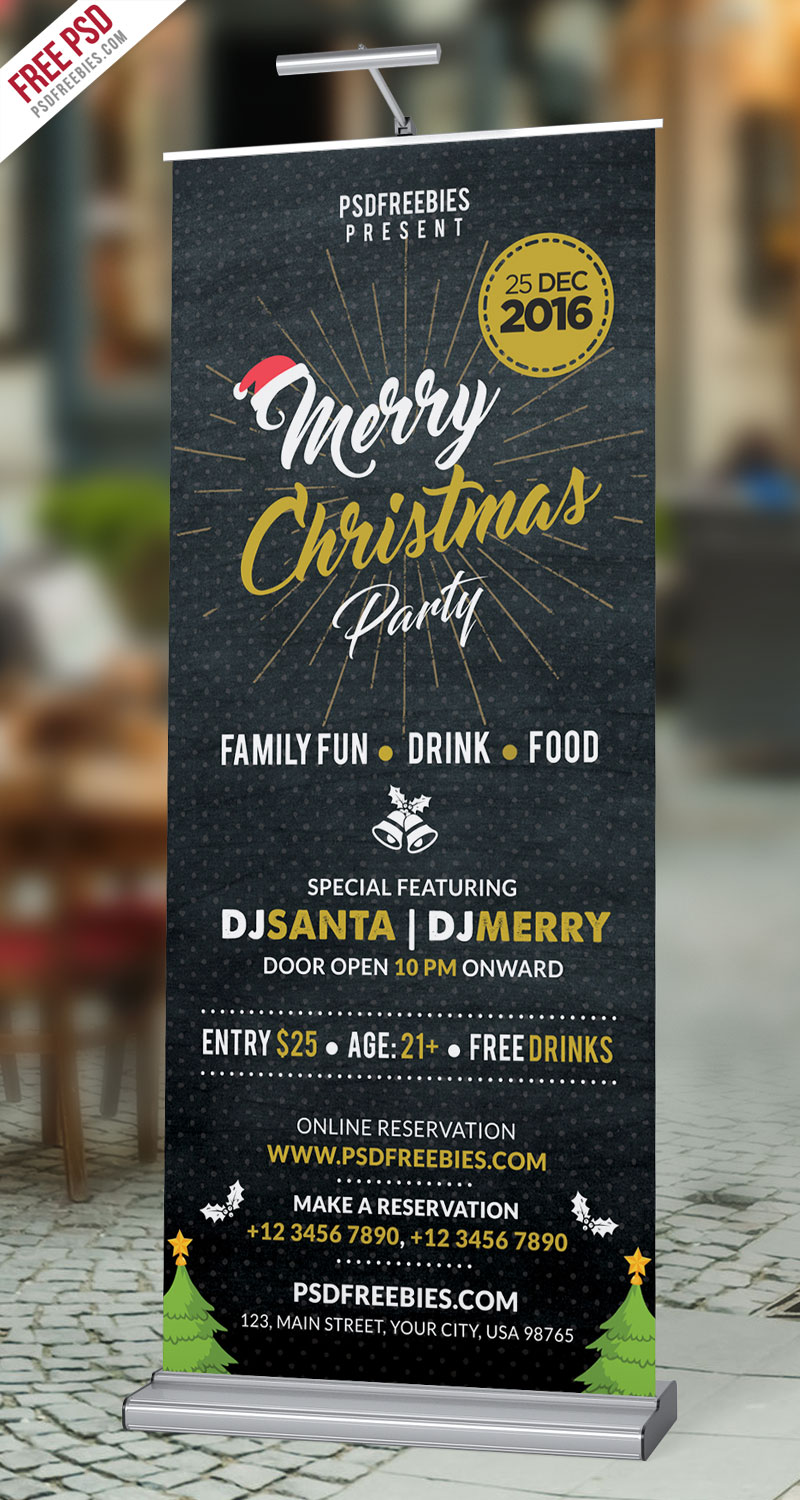 Christmas Party Roll-up Banner PSD