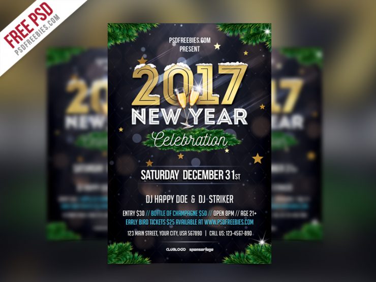 New Year Party Invitation Flyer Template PSD