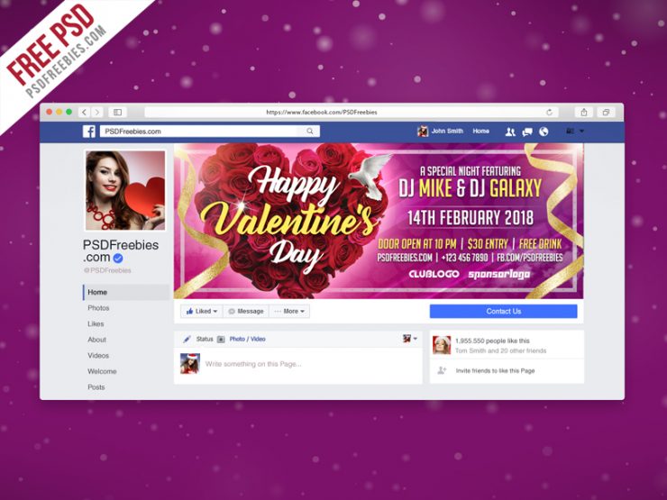 Valentines Day Party Facebook Cover Picture PSD