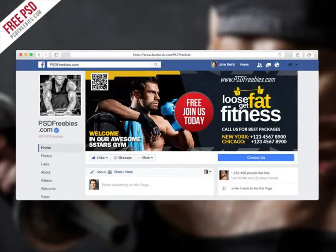 Gym Fitness Facebook Fanpage Cover Template PSD | PSDFreebies.com