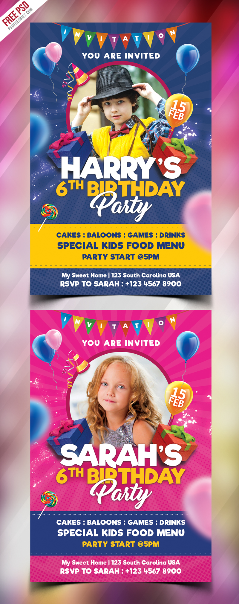 Kids Birthday Party Invitation Card PSD