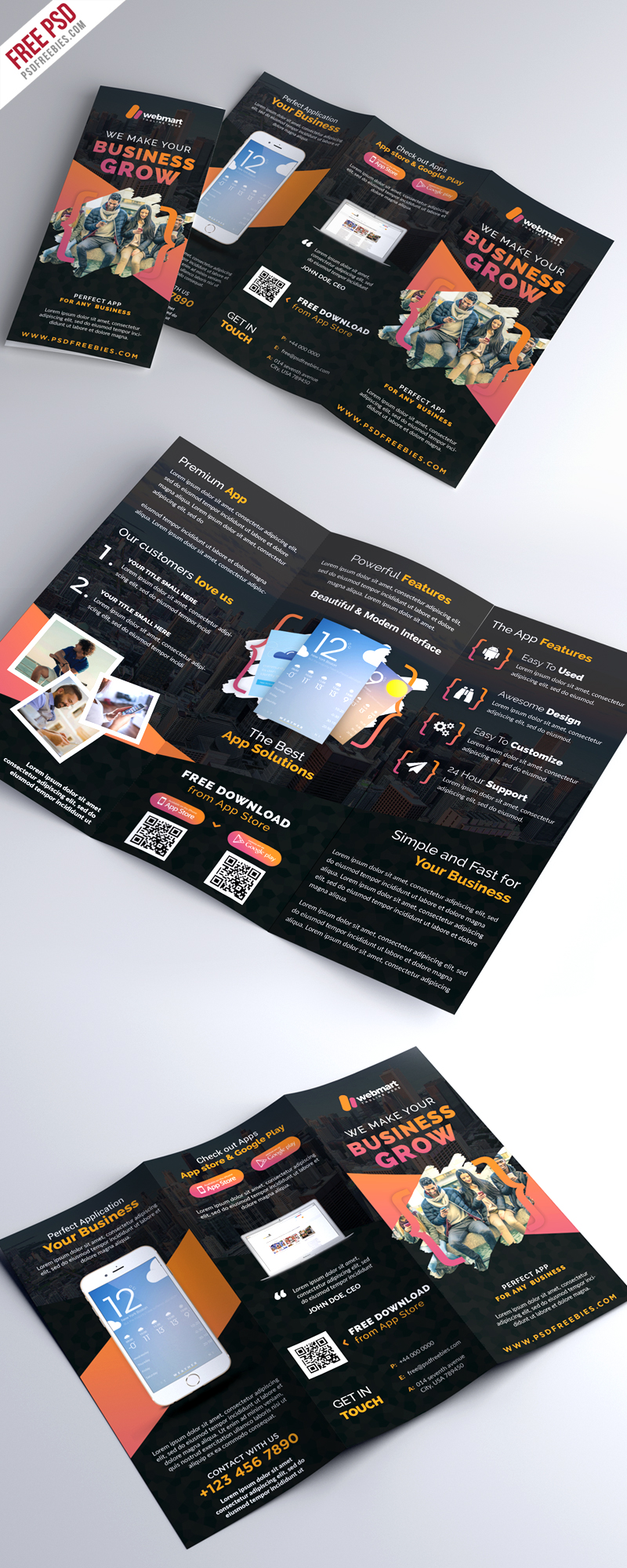Mobile App Promotion Tri-Fold Brochure PSD