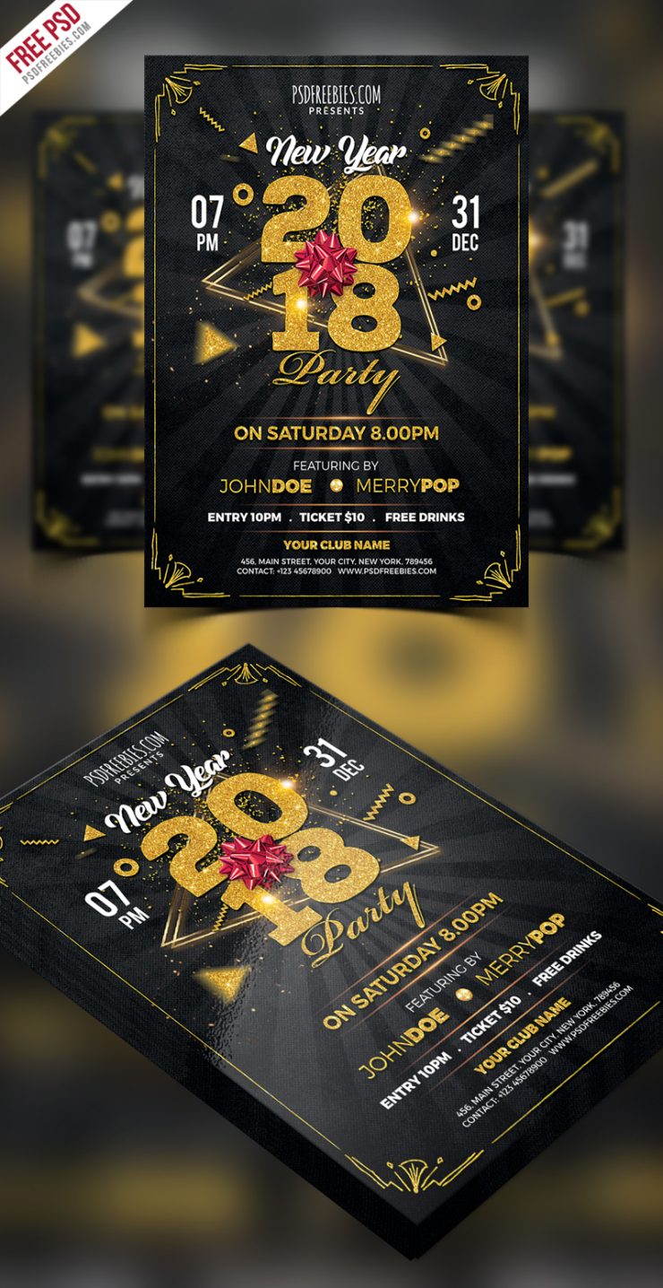 New Year 2018 Party Flyer PSD Template | PSDFreebies.com