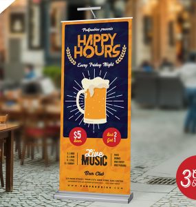 Happy Hour Promotion Roll Up Banner PSD Bundle