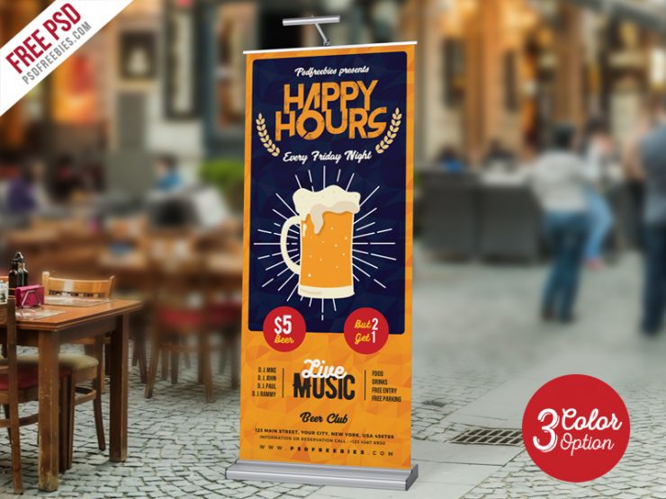 Happy Hour Promotion Roll Up Banner PSD Bundle