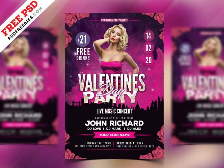 Valentines Day Party Flyer PSD Freebie