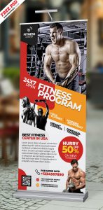 Fitness Gym Roll Up Banner Free PSD
