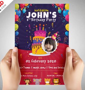 Kids Birthday Party Invitation Flyer PSD