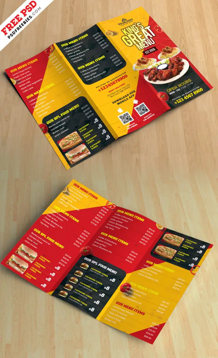 Restaurant Tri-Fold Brochure Menu PSD | PSDFreebies.com