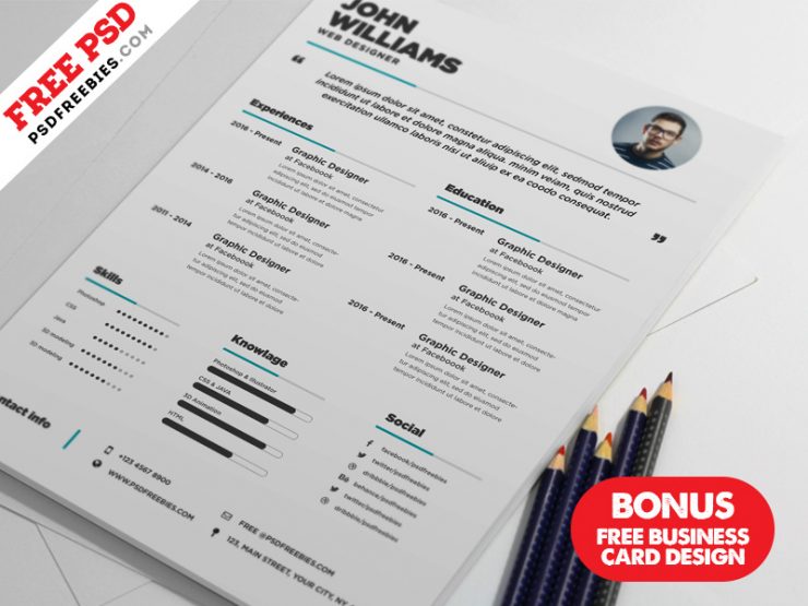 Free Resume and Business Card Design Bundle PSD