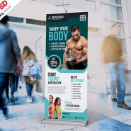 Gym Fitness Club Roll up Banner Free PSD