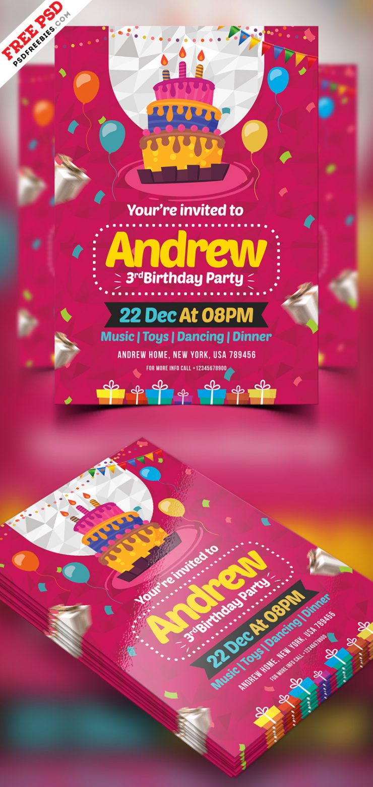 Birthday Party Invitation Card PSD – PSDFreebies.com