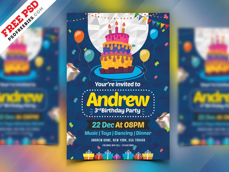 Birthday Party Invitation Card PSD PSDFreebies