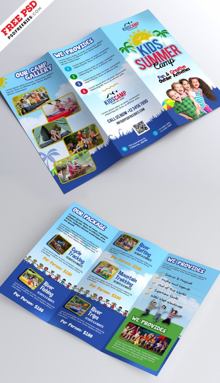 Kids Summer Camp Trifold Brochure Design PSD | PSDFreebies.com