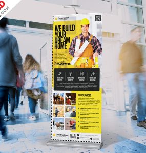 Construction Company Roll-up Banner Design PSD