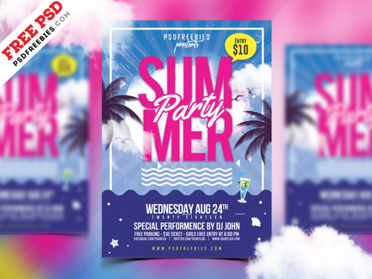 Summer Party Flyer Design PSD Template