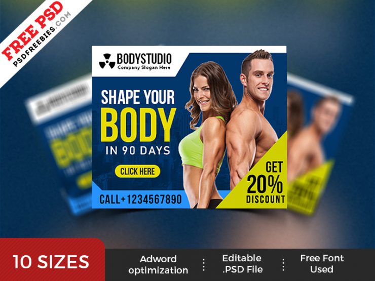Gym Web Ad Banner Template PSD Set