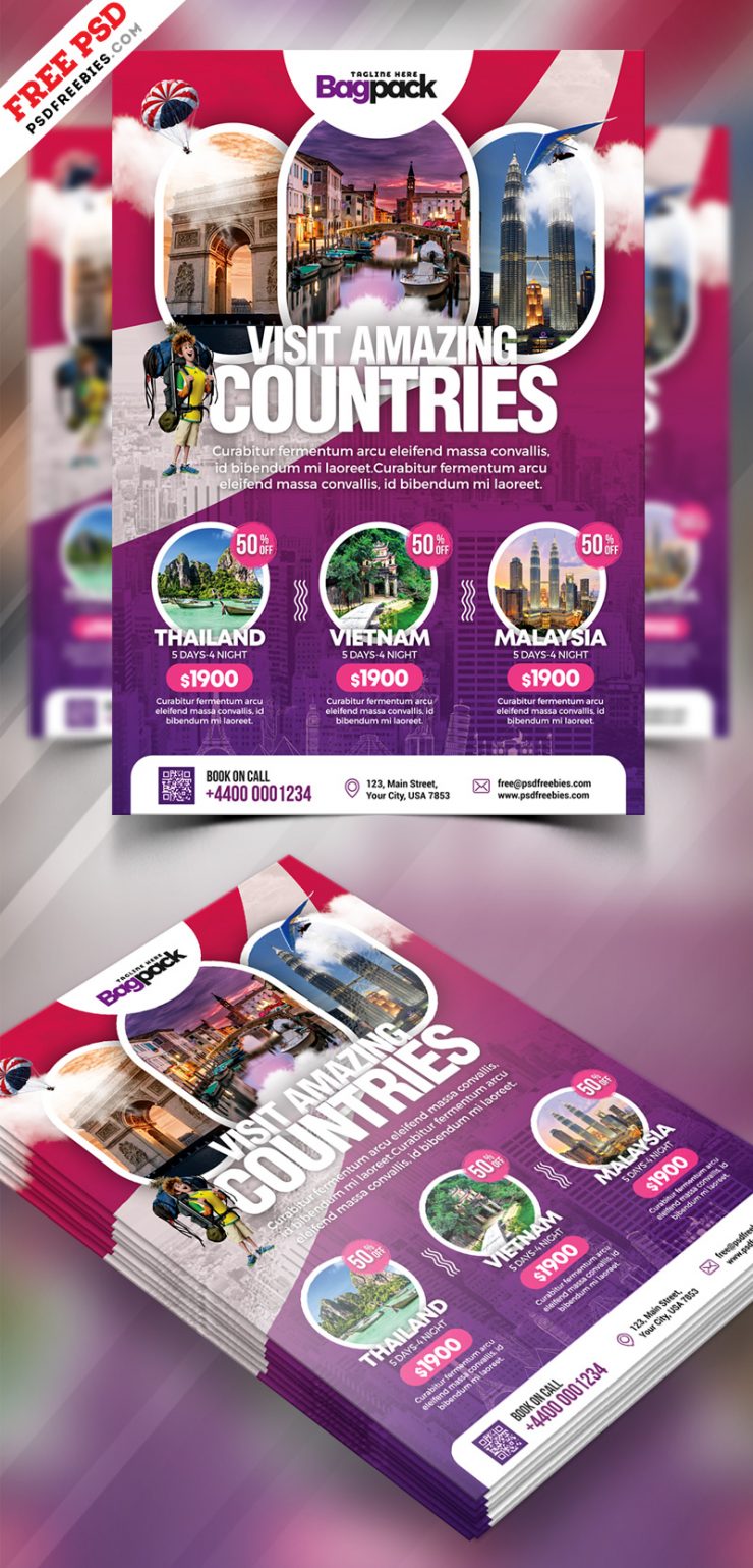 Holiday Travel Packages Flyer Template PSD – PSDFreebies.com