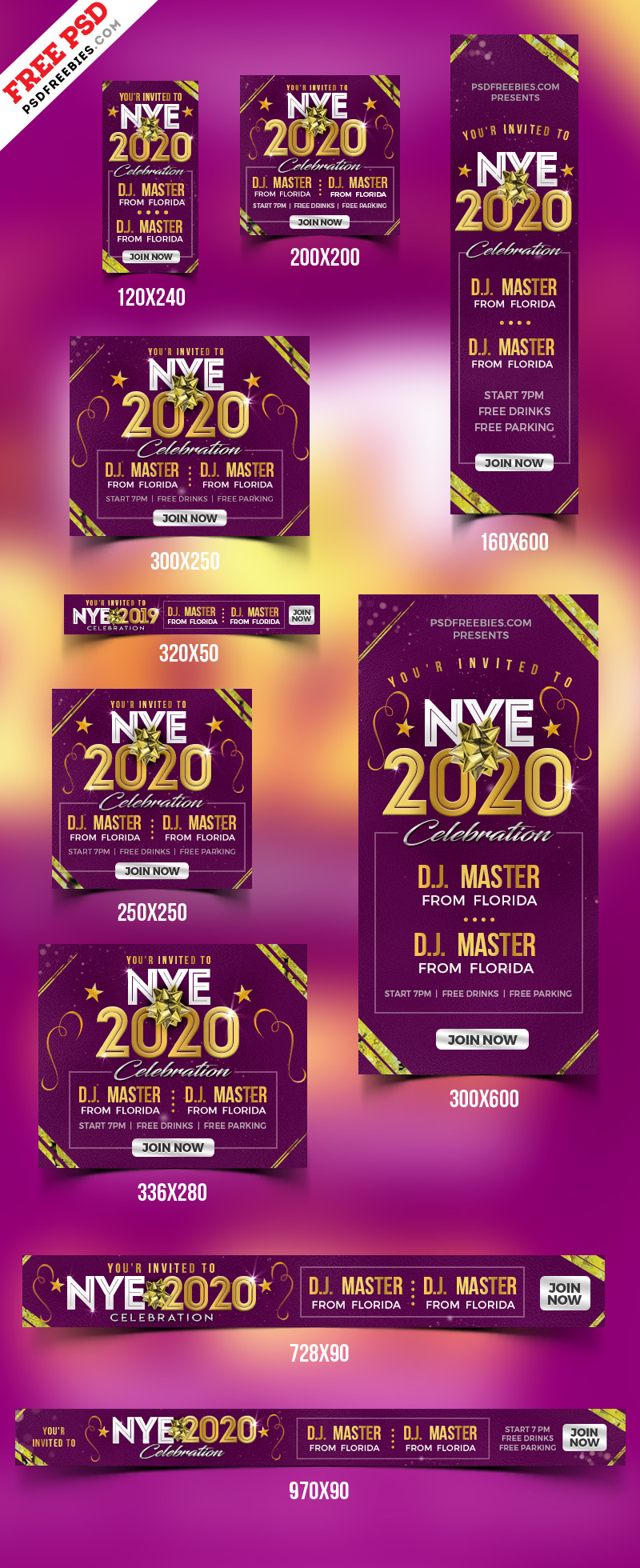New Year Party Web Ad Banner Set PSD