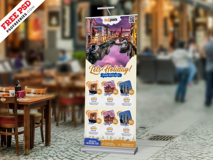 Travel Tourism Roll-up Banner PSD