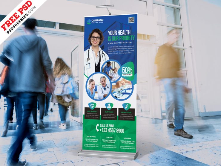 Hospital and Pharmacy Roll-up Banner PSD